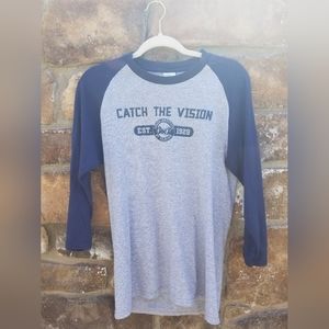 Long sleeve T-shirt (baseball style). Navy blue and Gray. Small